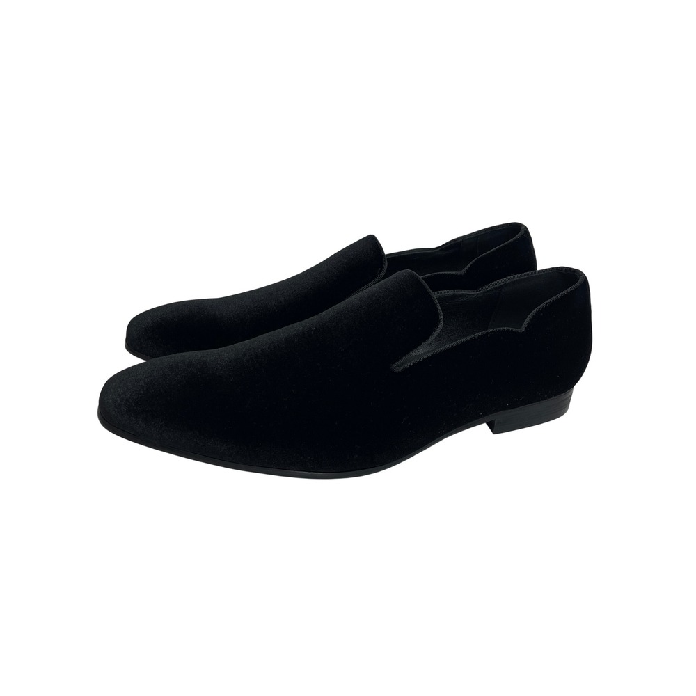 La Milano Mens Black Velvet Formal Loafers Dress Shoes Size 14 Slip On Tuxedo